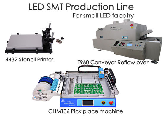 Lini Produksi SMT LED CHMT36 Chip Mounter, Printer Stensil, Oven Aliran Ulang T960, Untuk Pabrik Kecil