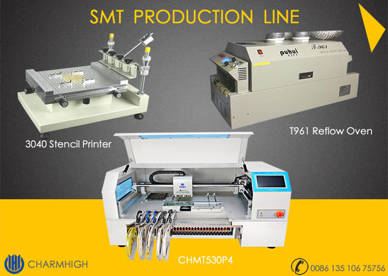 Lini Produksi SMT Lanjutan, Mesin Pilih dan Tempat 4 Kepala CHMT530P4, Printer 3040, Oven Aliran Ulang T961