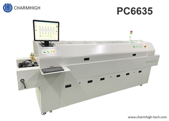 Full-otomatis rel 6 temp zona bebas timbal reflow oven 2200 * 350mm PC kontrol mesin pemanas