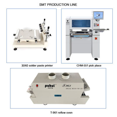 High Precision Small SMT Production Line 3040 Stensil Printer CHM-551 SMT Chip Mounter Reflow Oven T961